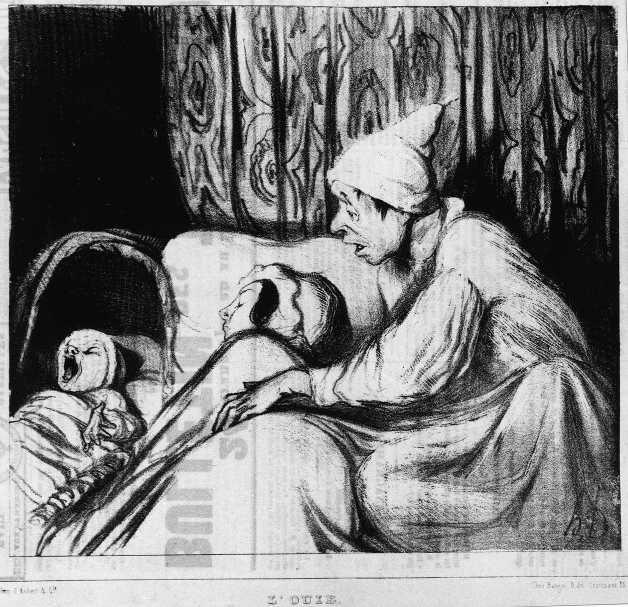 Høring: serie om de fem sanser, af Honore Daumier (1808-1879). "" Charivari "" af Honoré Daumier