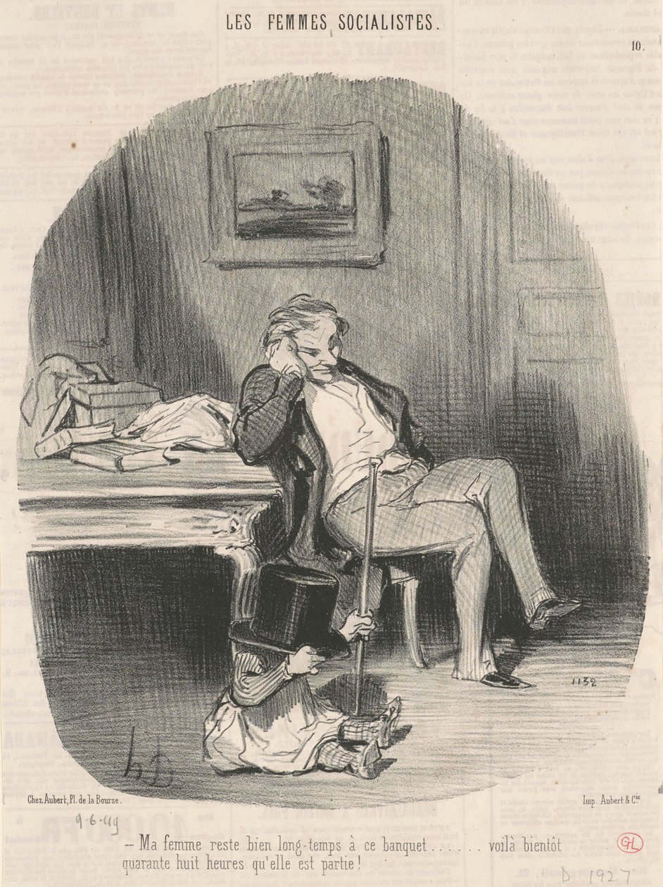 Min kone bliver længe ved denne banket... af Honoré Daumier