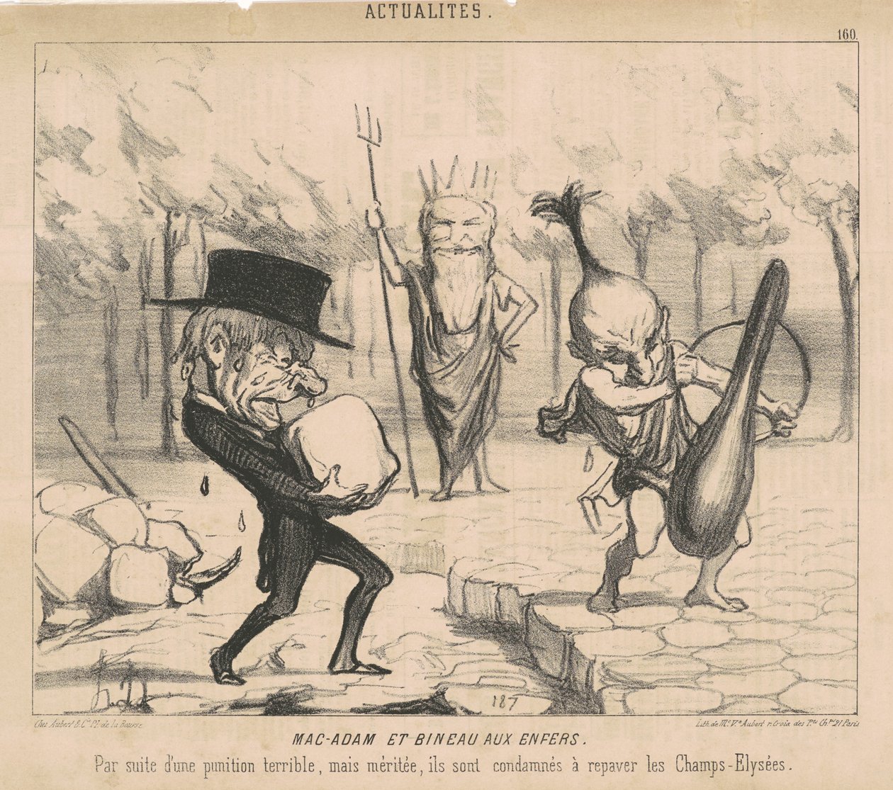 Mac-Adam [sic] og Bineau i helvede. Efter en frygtelig, men fortjent straf, er de dømt til at genoprette Champs Elysées. af Honoré Daumier