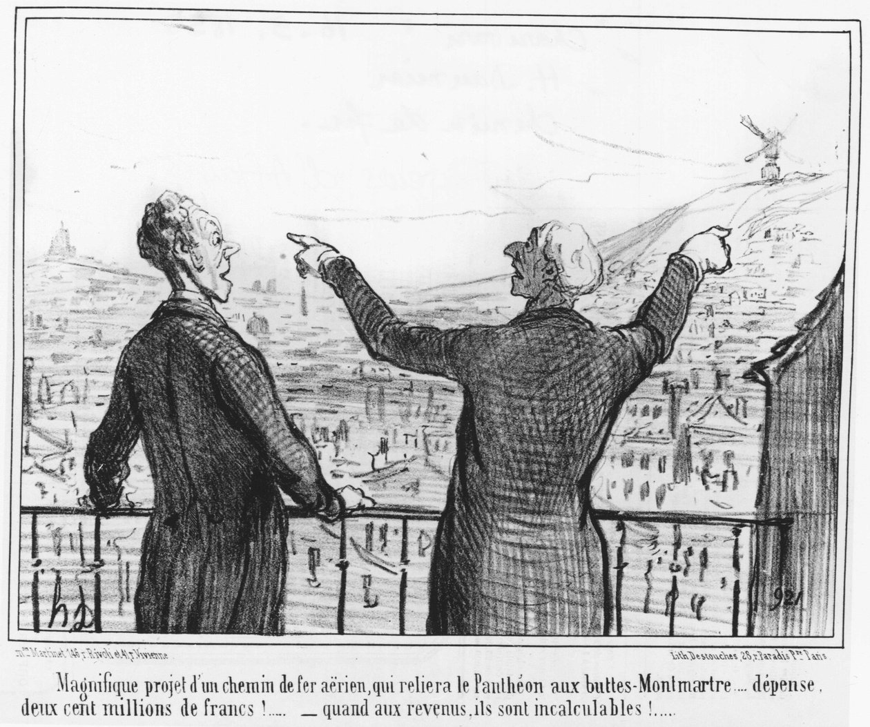 Storslået projekt af en luftjernbane, som vil forbinde Pantheon med Buttes-Montmartre... bruge, to hundrede millioner francs!... - når til indkomst, de er uoverskuelige!... : fra "" Maileurs d