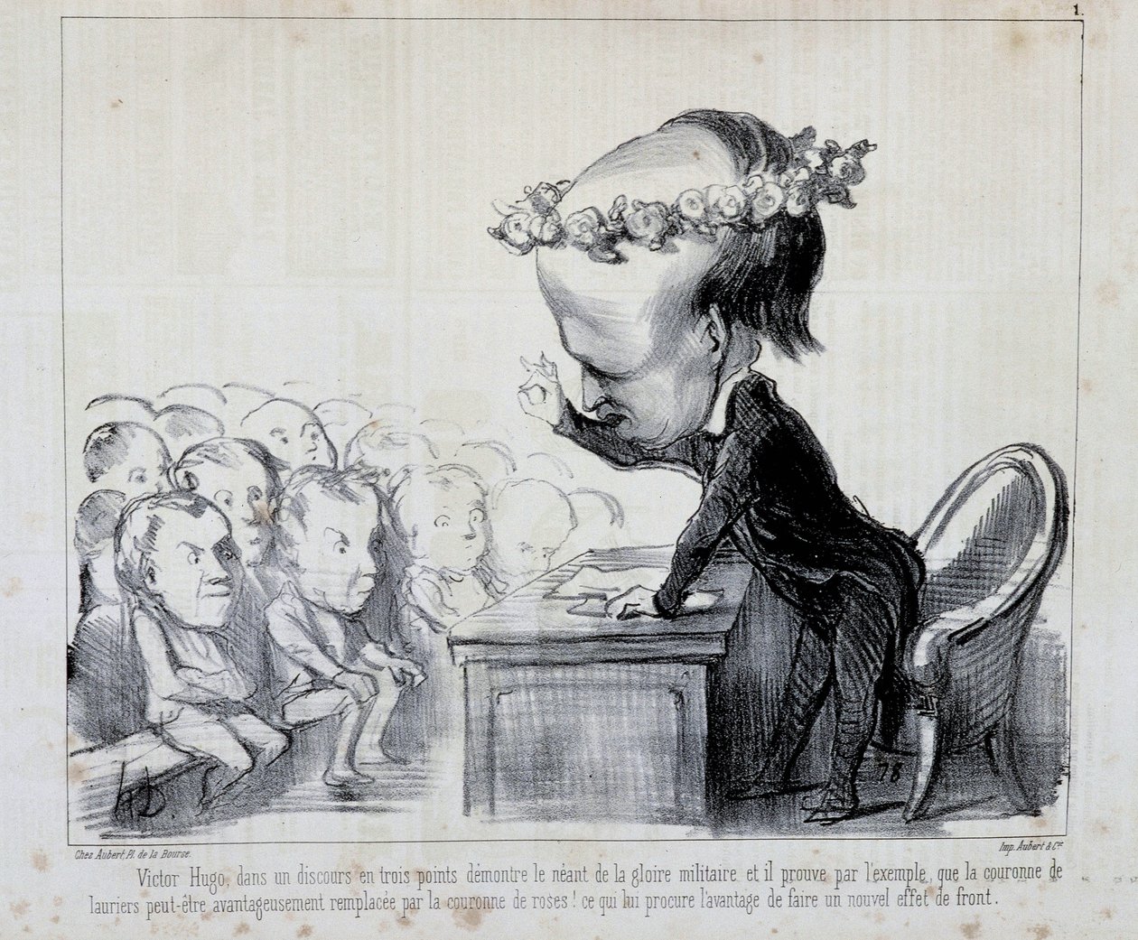 Minder om fredskongressen: Victor Hugo (nr. 1 i serien) - af Daumier, i "" Charivari"" af 06/09/1849 af Honoré Daumier