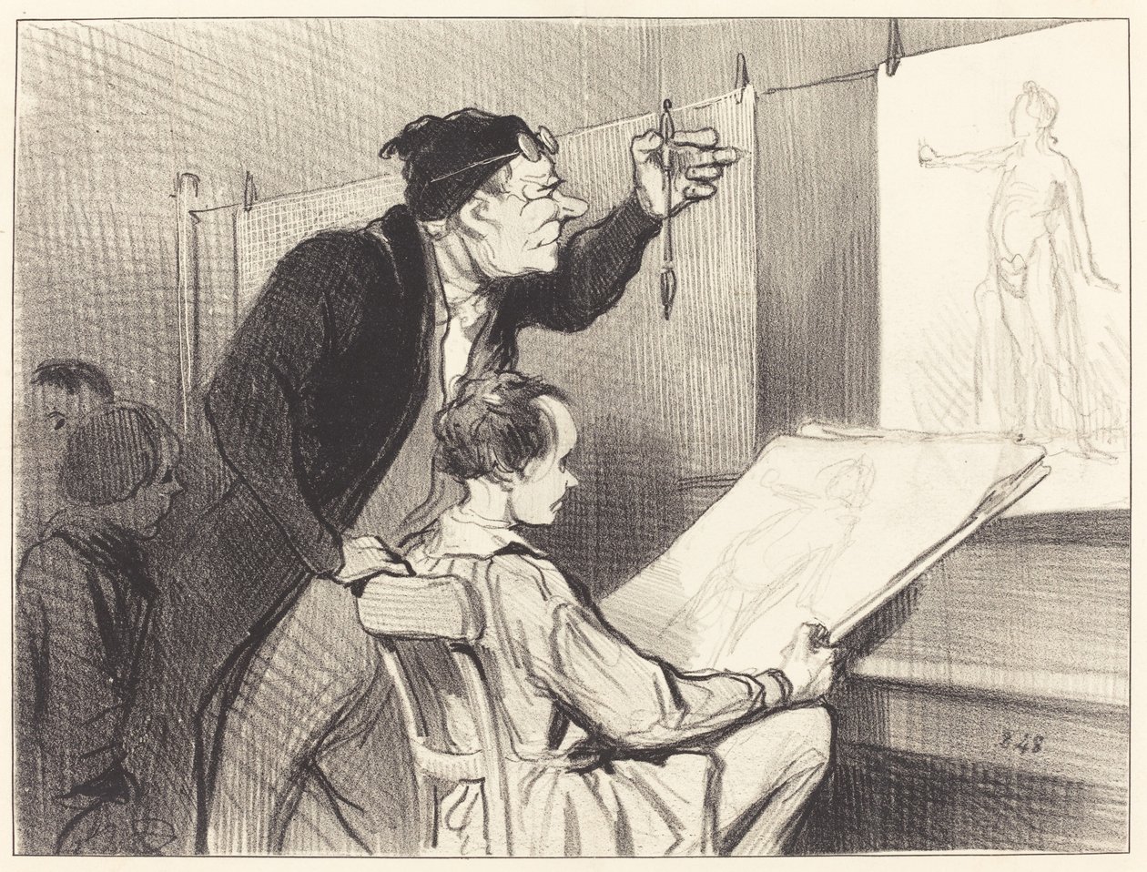 Tegnelærerens smertefulde og delikate mission... af Honoré Daumier