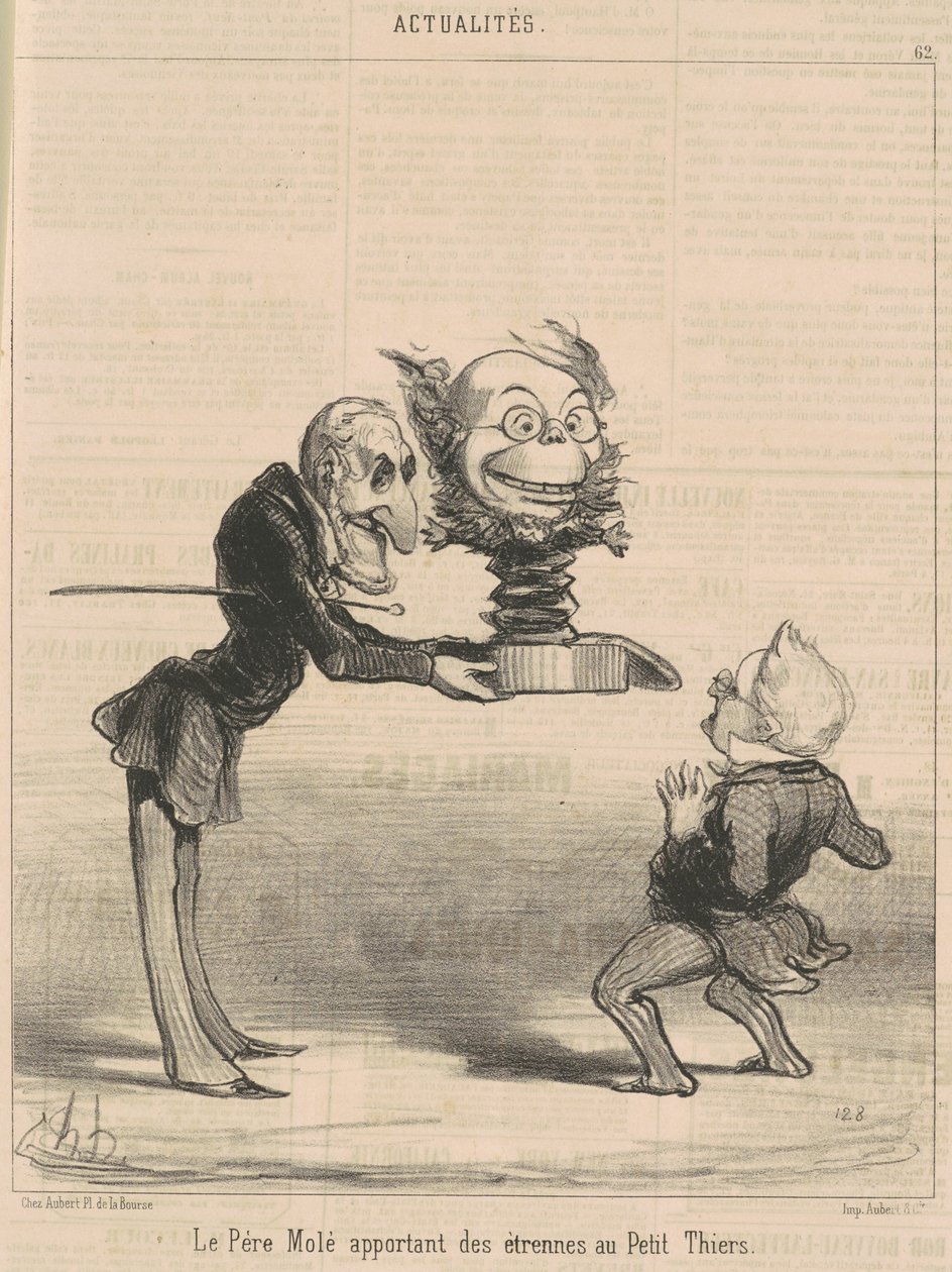 Molé bringer gaver til Petit Thiers af Honoré Daumier