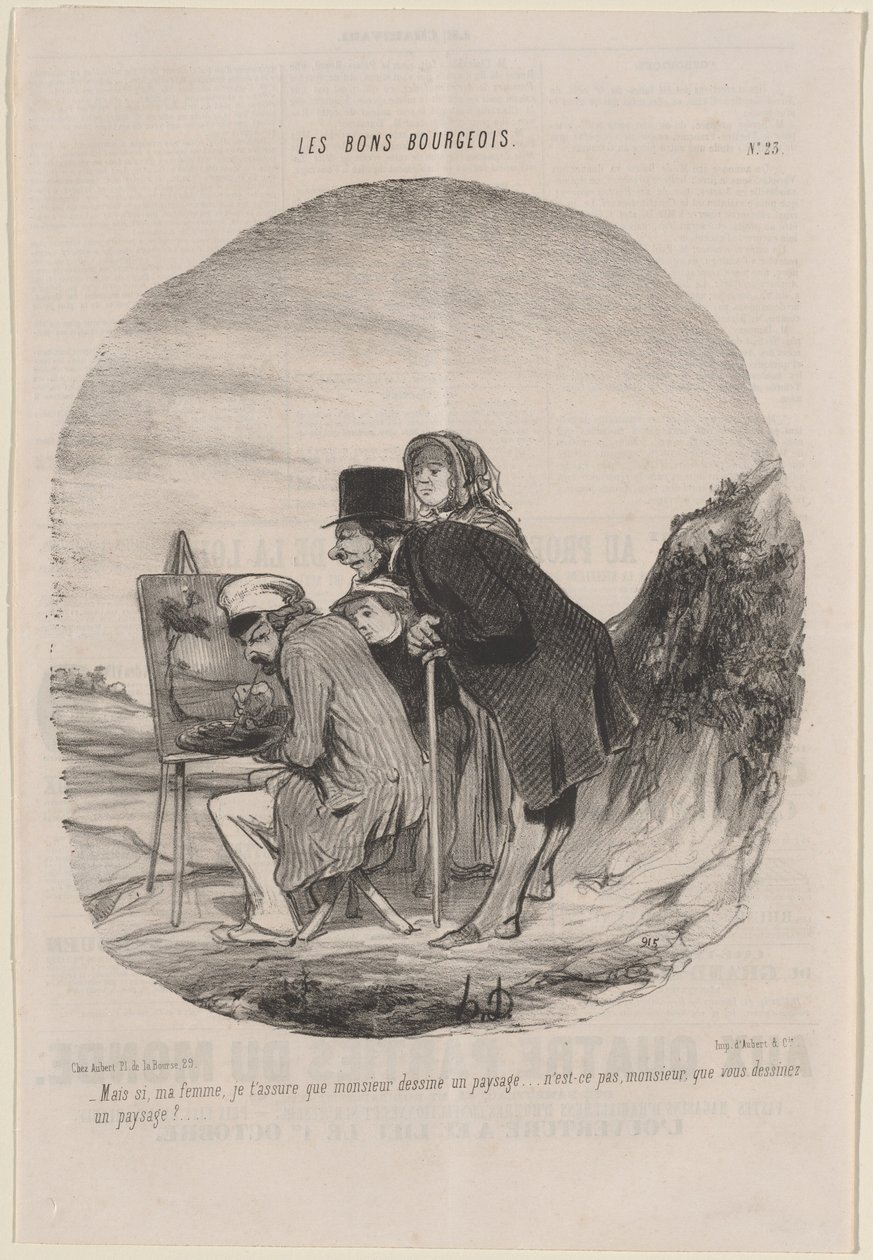 Gentleman tegner et landskab af Honoré Daumier