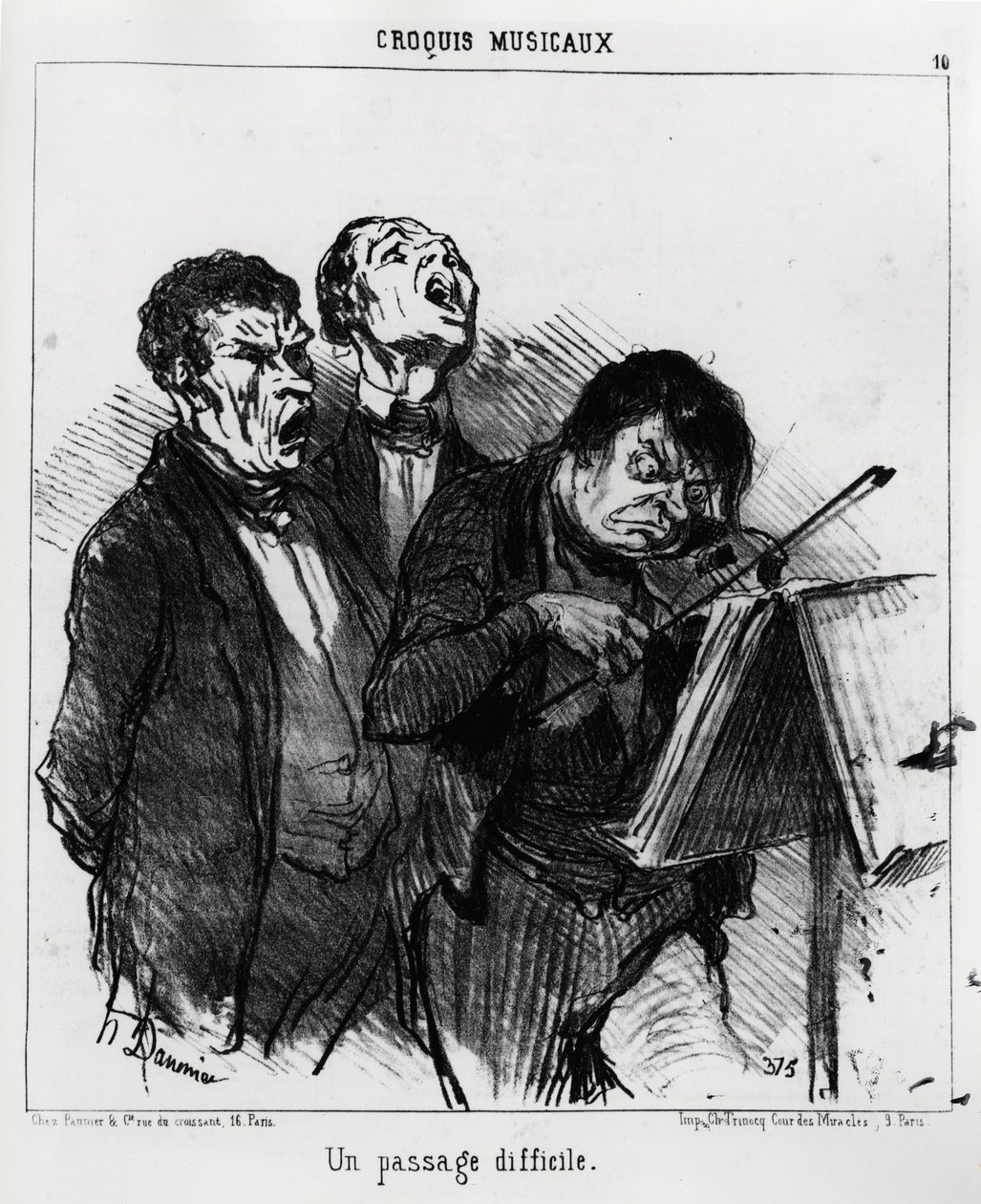 Musikalske skitser: en vanskelig passage. Illustration af Honore Daumier (1808-1879), offentliggjort i nyhederne i "Charivari", dateret 5. marts 1852. af Honoré Daumier