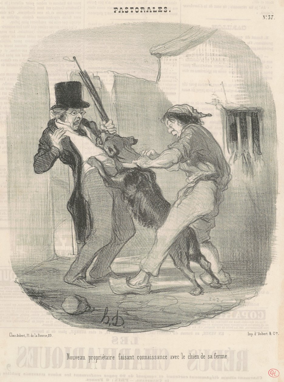 Ny ejer lærer hunden at kende... af Honoré Daumier