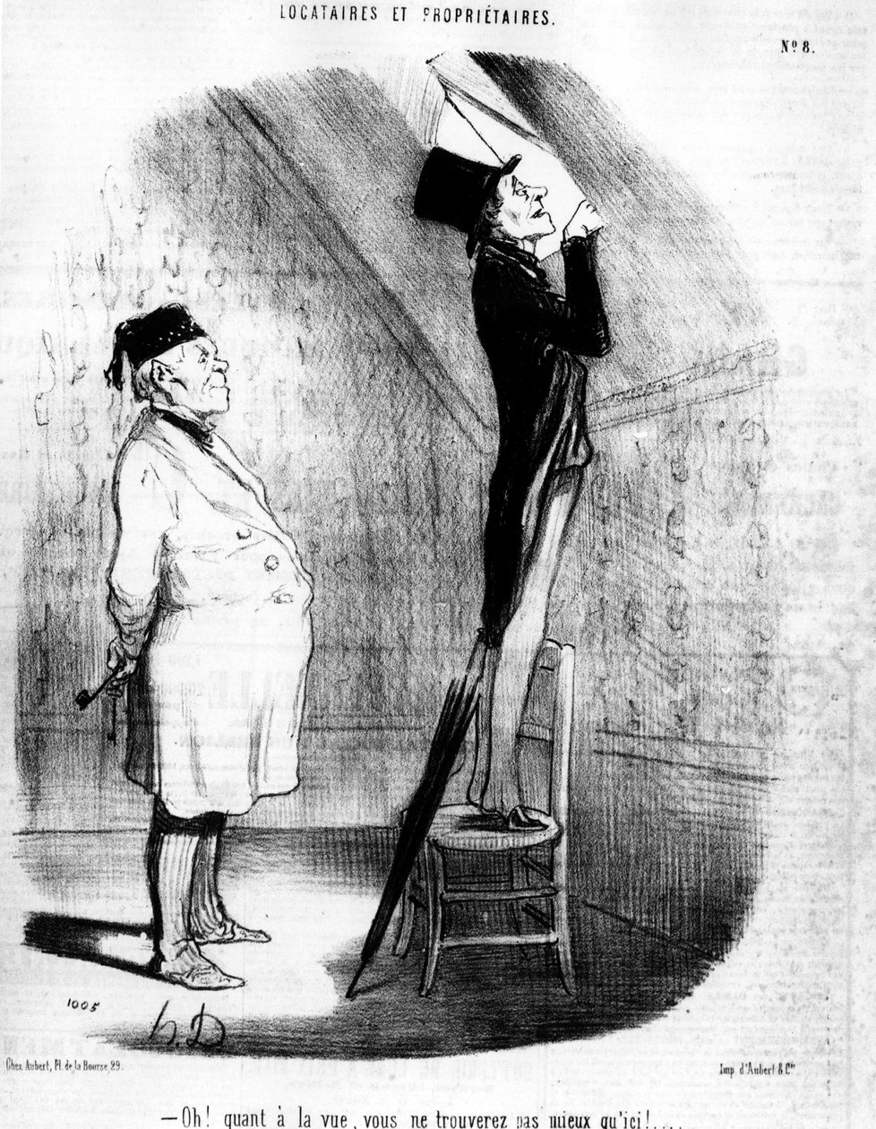 Åh! Hvad angår udsigten, finder du ikke bedre end her!... , hentet fra "" Tenants et Owners", tegneserieserie af Honore Daumier (1808-1879). “Charivari” af Honoré Daumier