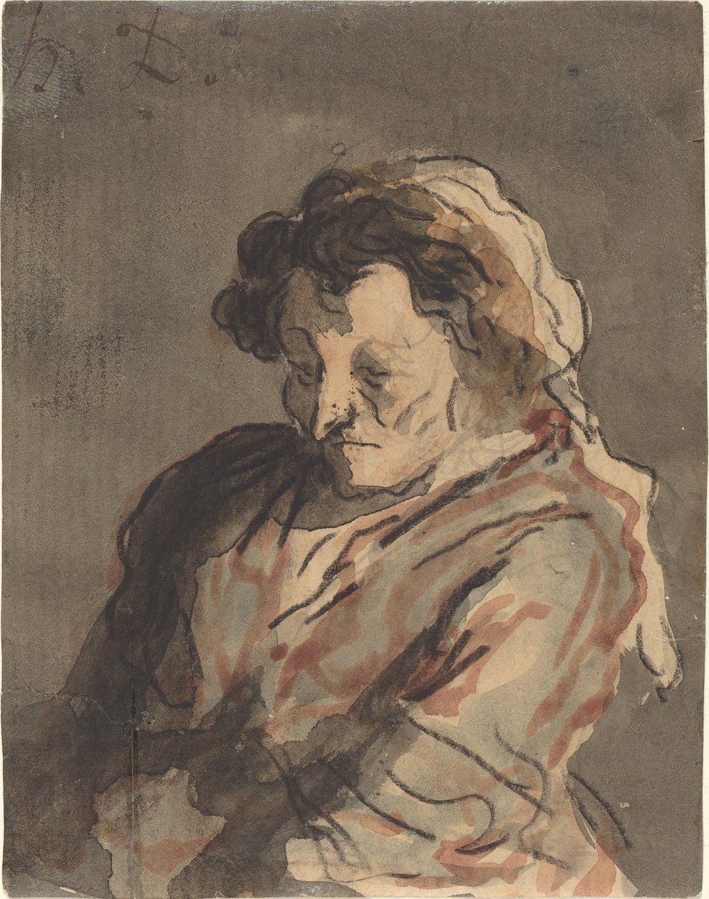 Gammel kvinde siddende af Honoré Daumier