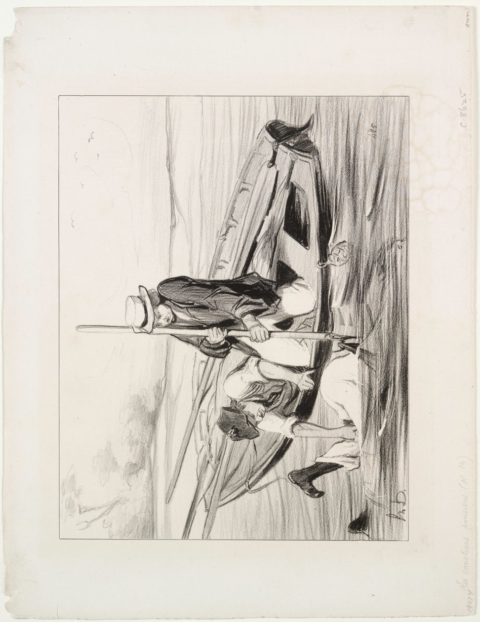 Parisian Boatmen, plade 14: Mand over bord af Honoré Daumier