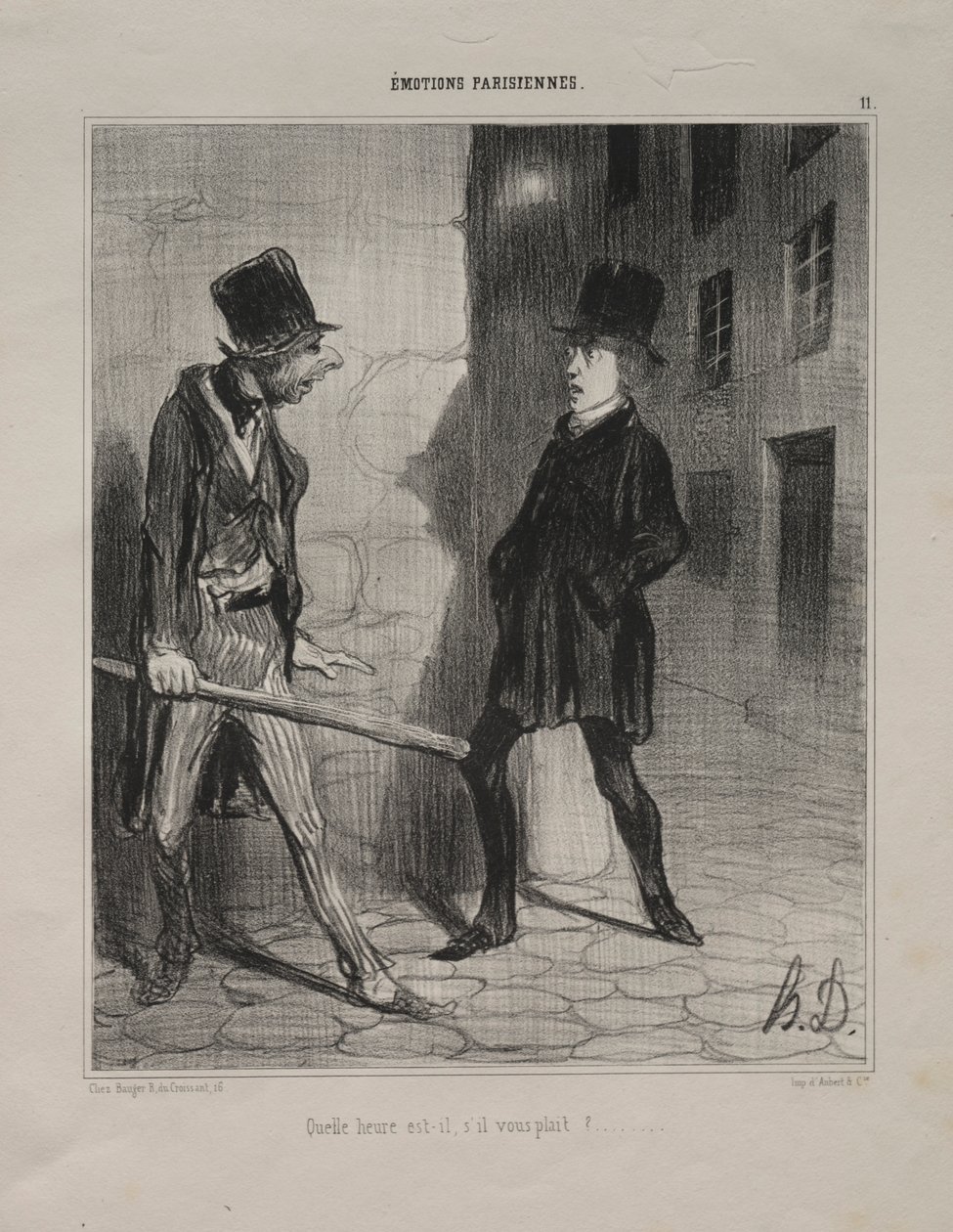 Parisian Emotions, plade 11: What Time is it Please, 24. november 1839. af Honoré Daumier