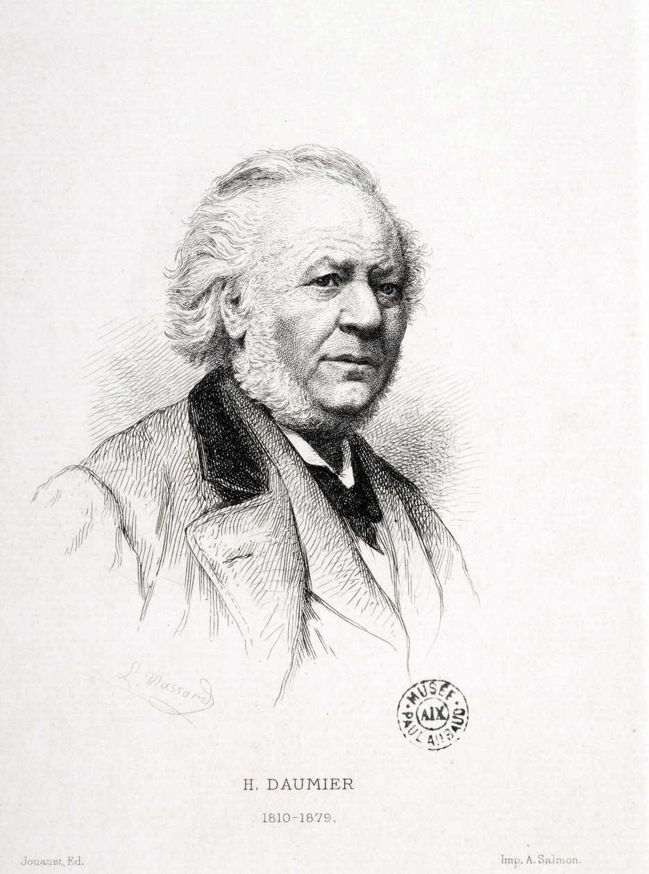 Portræt af Honore Daumier (1808-1879), fransk gravør, maler og billedhugger. Massard gravering. Mål: 15x11,5 cm. Arbaud Museum. af Honoré Daumier