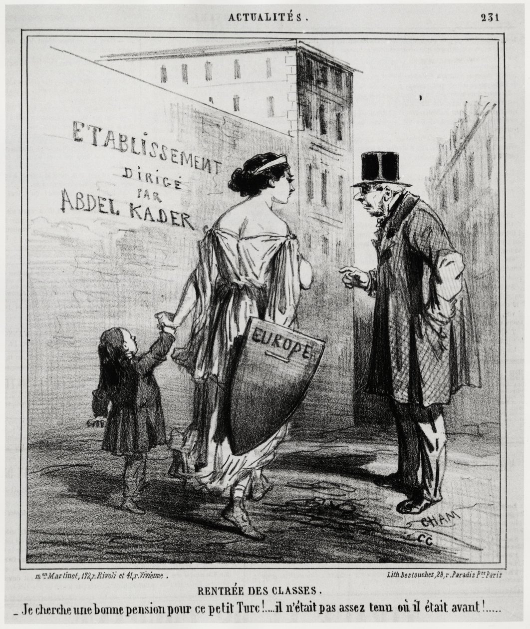 Lejeklasser: Jeg leder efter en god pension til denne lille tyrkiske dreng!... Han var ikke rask nok, eller han var det før. Få dage efter at de franske og engelske tropper gik ind i Tyrkiet (18. oktober 1860). Illustration af Honore Daumier (1808-1879), u af Honoré Daumier