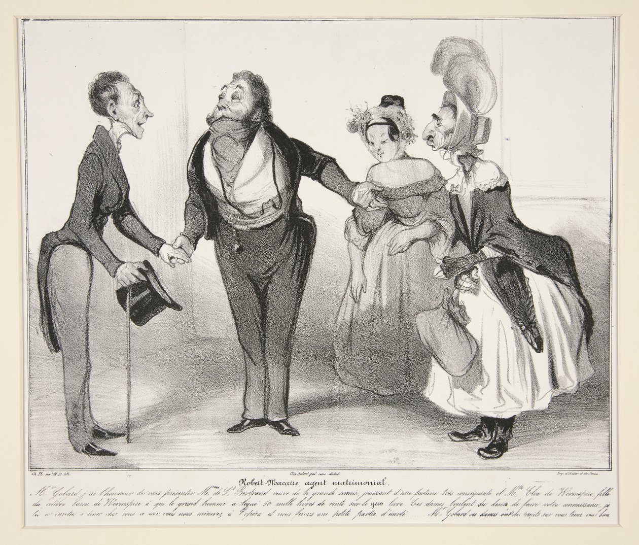 Robert-Macaire ægteskabsagent. (Macaire ægteskabsagent.), pl. 16 fra serien Caricaturana, fra albummet Les Robert Macaires af Honoré Daumier