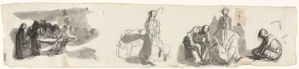 Studieark med en gruppe på fire figurer til højre (recto) af Honoré Daumier
