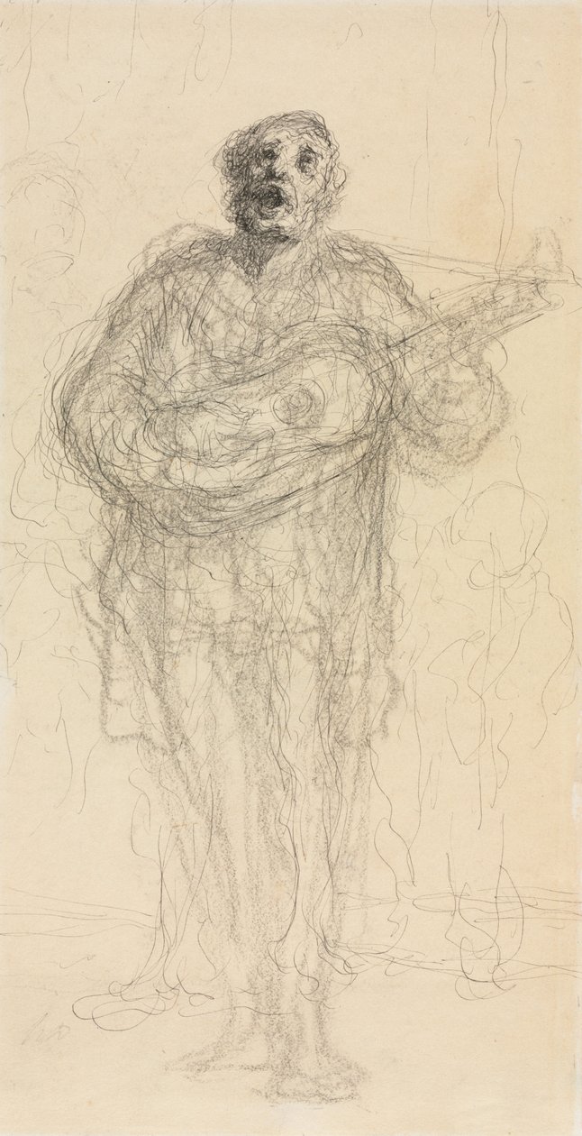 Syngende guitarist recto, 1855-60. af Honoré Daumier
