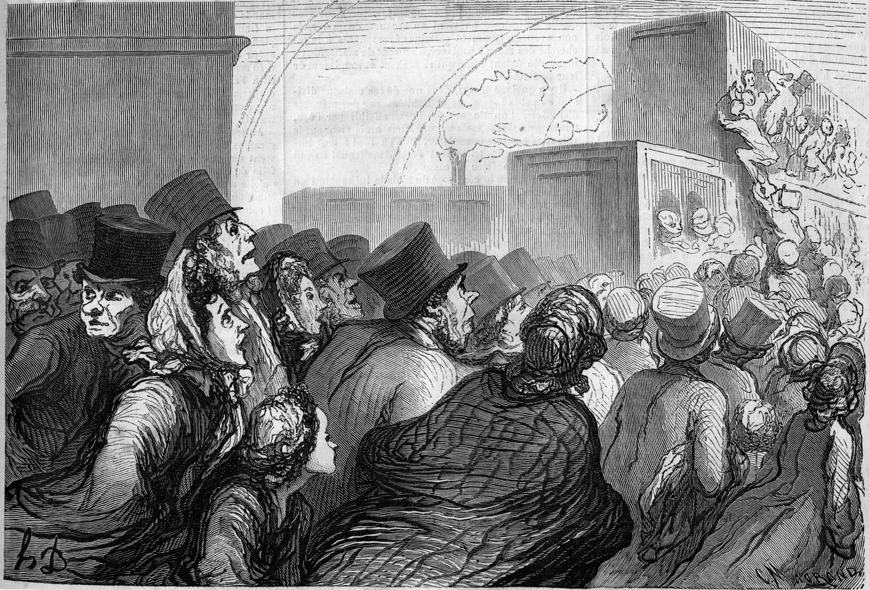 Søndagsrejsende. Tegnefilm af Honore Daumier (1808-1879). Indgravering i "" Le Monde Illustré"" nr. 264 af 3. maj 1862. af Honoré Daumier