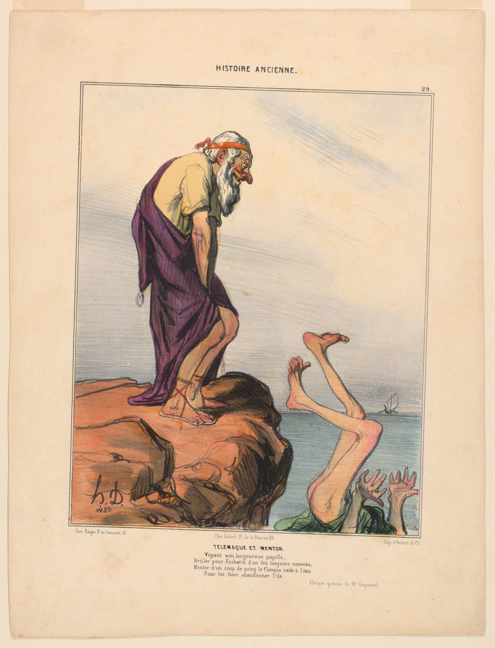 Telemachus og mentor, tavle 29 fra oldtidens historie af Honoré Daumier