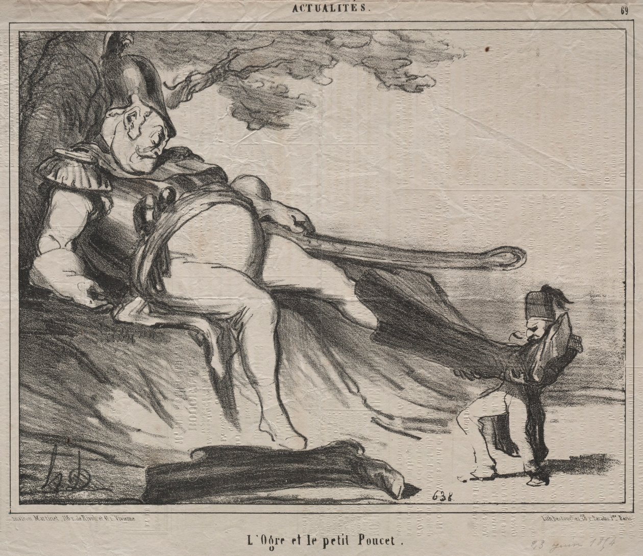 Kosakkerne til latter tallerken 61: The Ogre and his little Tom Thumb, 1854. af Honoré Daumier