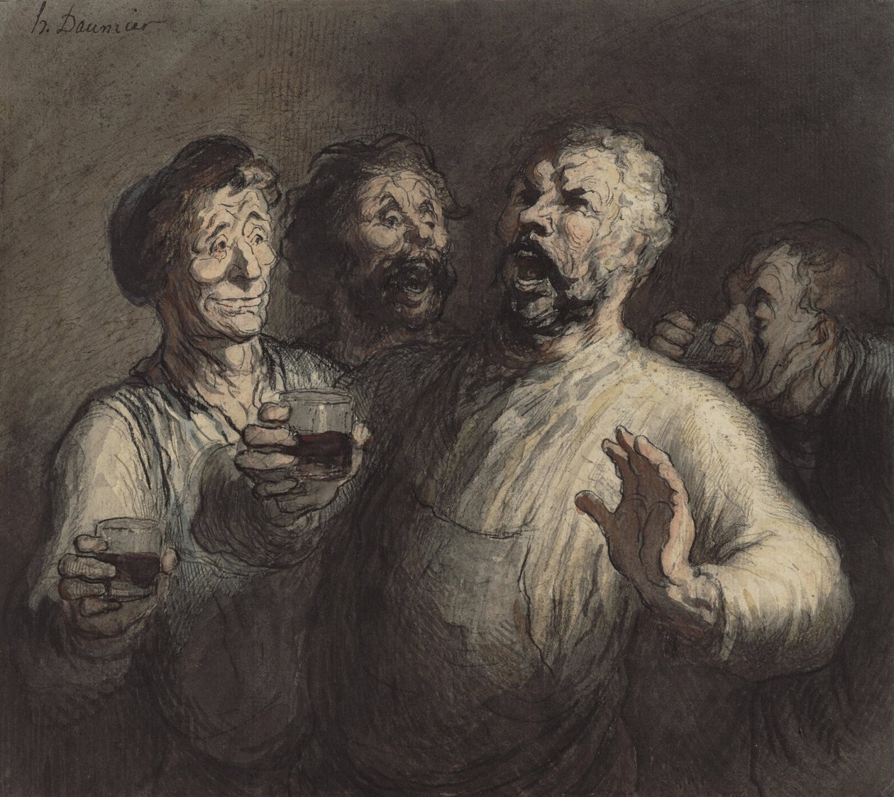 Drikkerne, ca. 1860 af Honoré Daumier