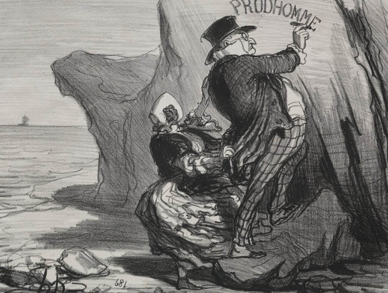 The Good Bourgeois (plade 3): Jeg vil efterlade et uforgængeligt monument over vores besøg på denne klippe... af Honoré Daumier