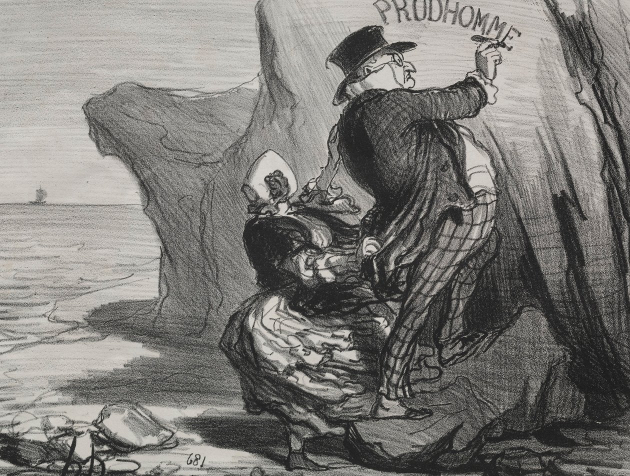 Den gode borgerlige tallerken 3: Jeg vil efterlade et uforgængeligt monument over vores besøg..., 1854. af Honoré Daumier