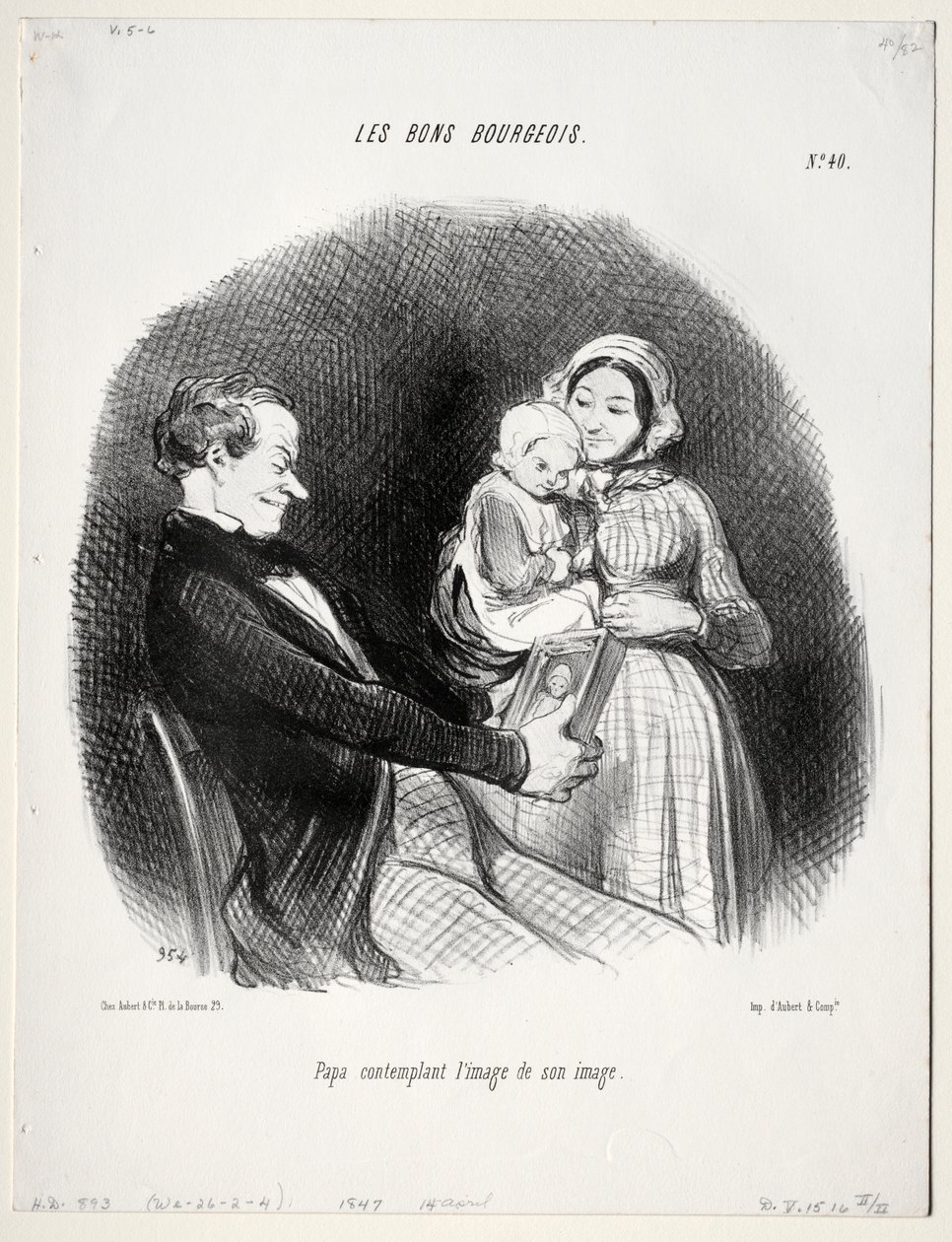 The Good Bourgeois, plade 40: Far overvejer en lighed med hans lighed af Honoré Daumier