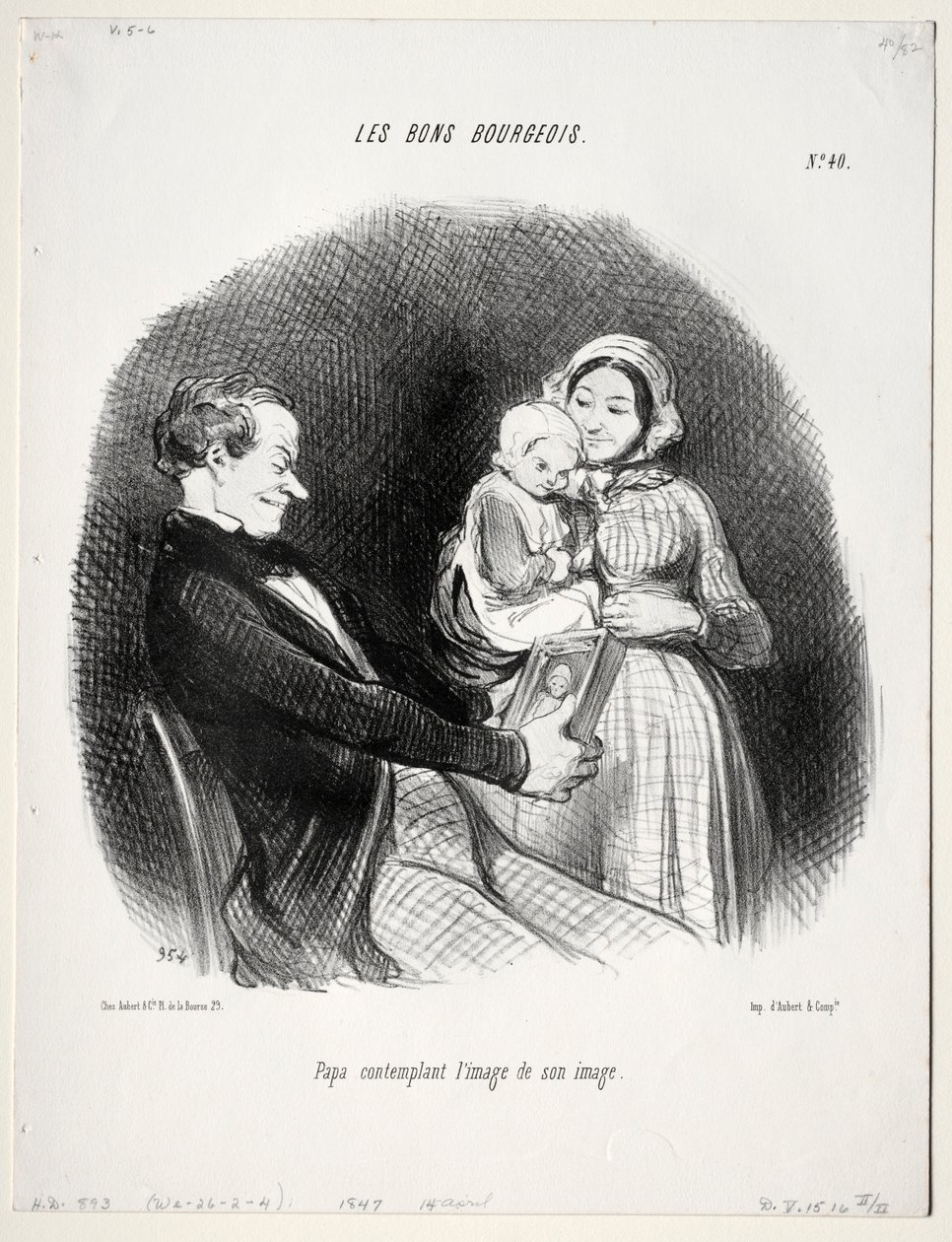 The Good Bourgeois, plade 40: Far overvejer en lighed med hans lighed, 1847. af Honoré Daumier