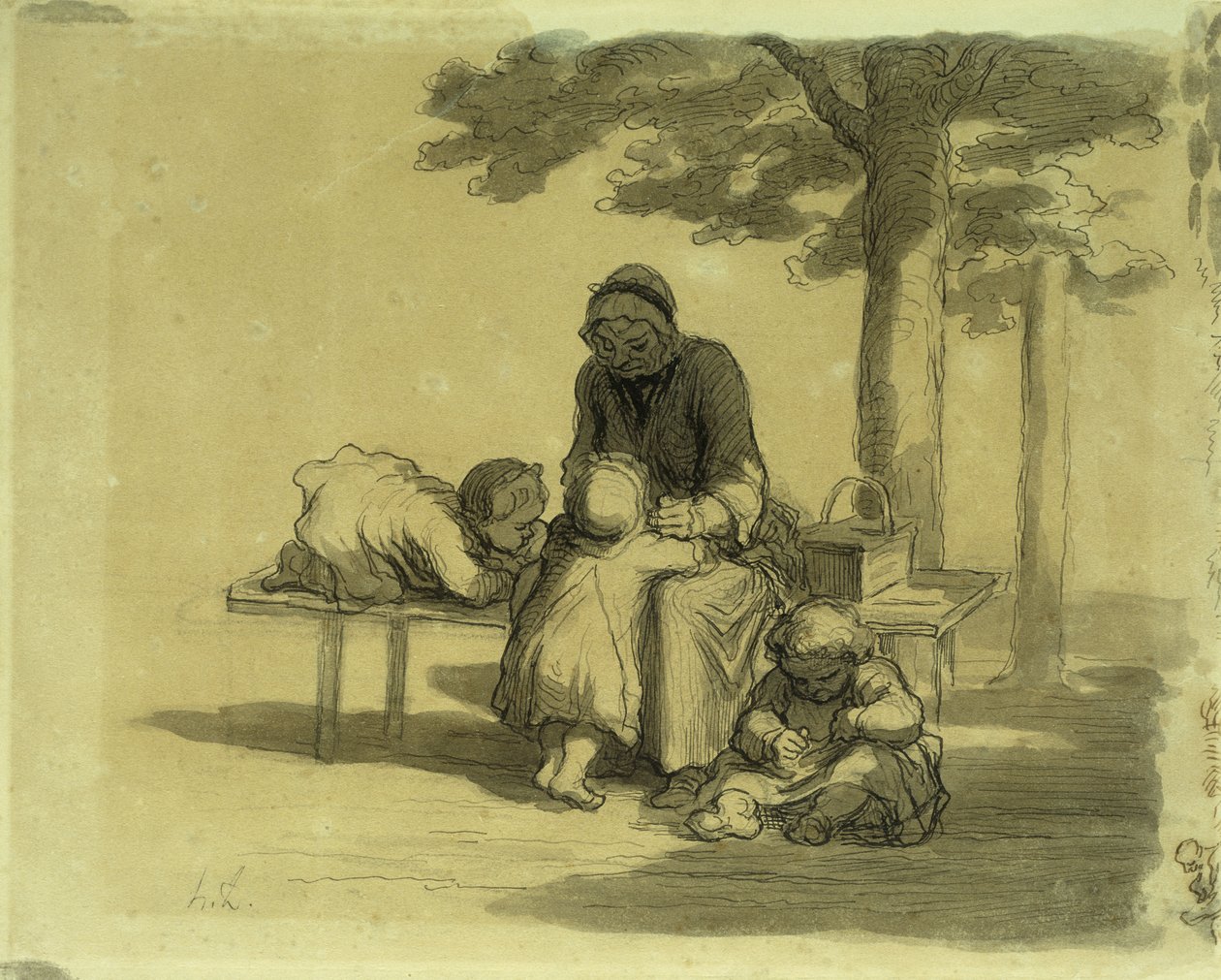 Bedstemoderen; En bedstemor, af Honoré Daumier