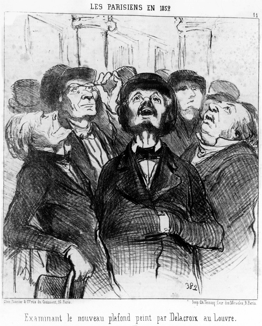Pariserne i 1852 undersøgte det nye loft malet af Delacroix ved Louvre, taget fra "" Paintings and Salons", serie af karikaturer af Honore Daumier (1808-1879). “Charivari” af Honoré Daumier