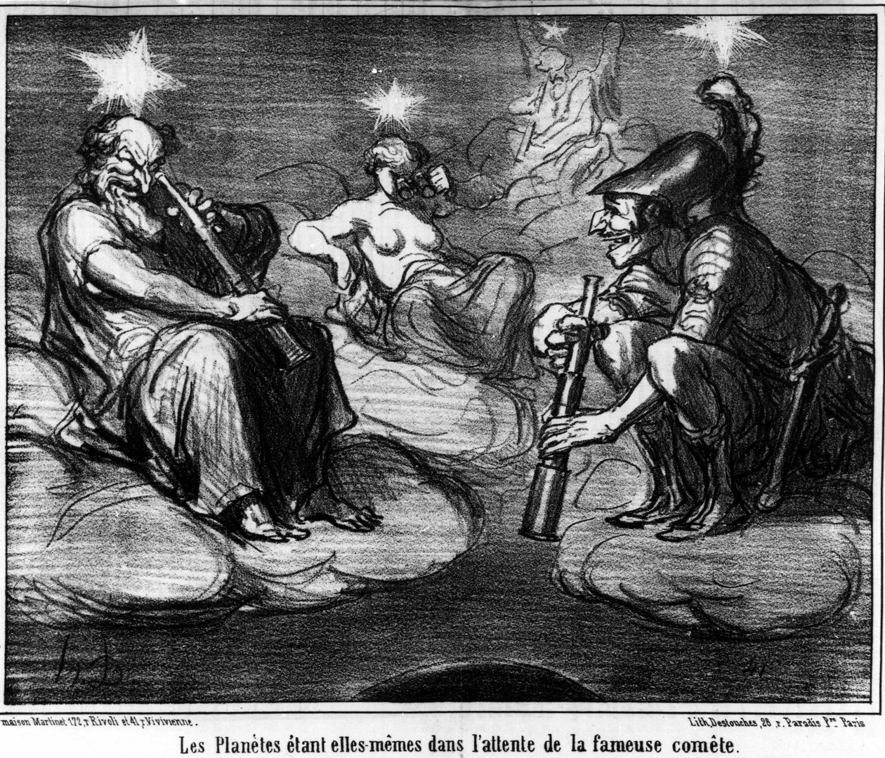 Planeterne venter selv på den berømte komet, taget fra "Astronomy", karikatur af Honore Daumier (1808-1879). “Charivari” af Honoré Daumier