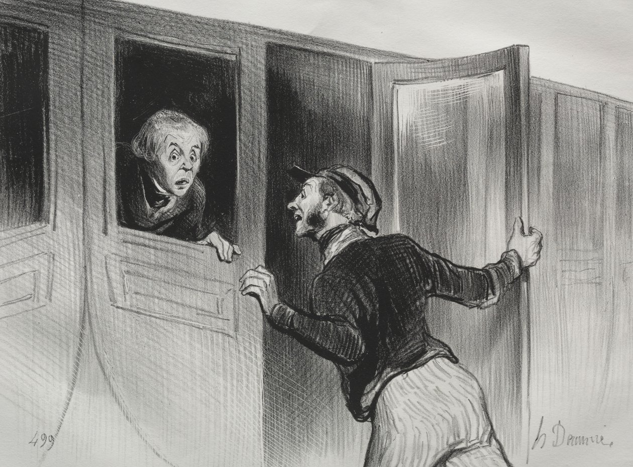 The Railroads, plade 11: The Hazard of Sleeping on a Journey af Honoré Daumier