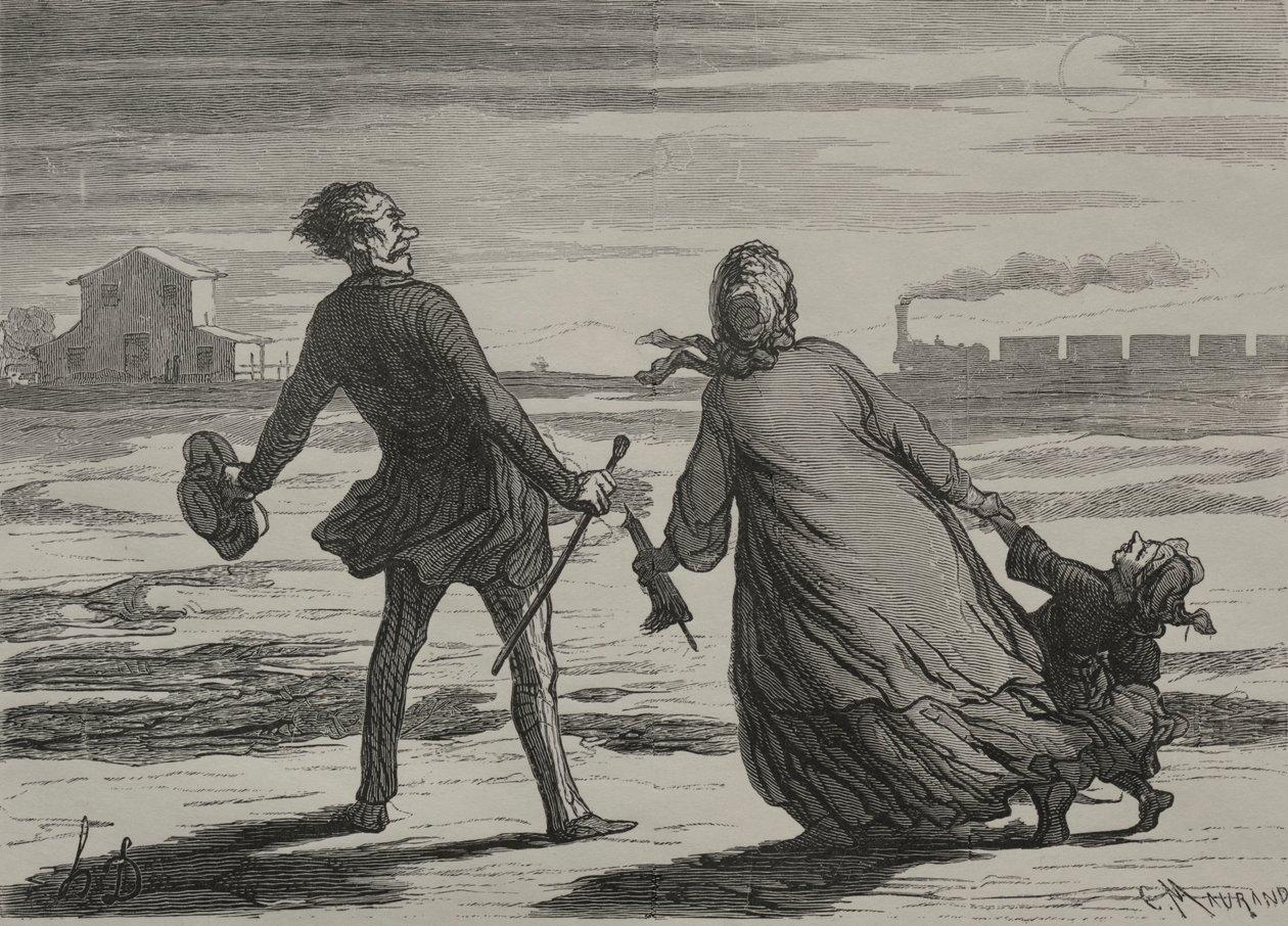 Jernbanen: For sent. af Honoré Daumier
