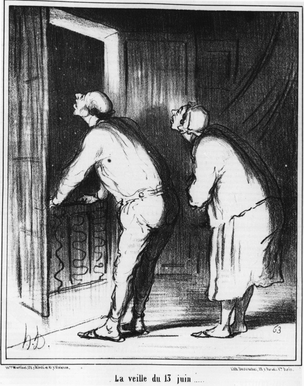 Aftenen den 13. juni..., tegneserie af Honore Daumier (1808-1879). “Charivari” af Honoré Daumier