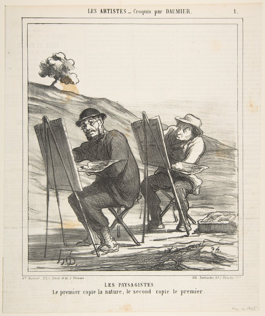 Landskabsmalerne, den første kopierer naturen, den anden kopierer den første, fra..., 12. maj 1865. af Honoré Daumier