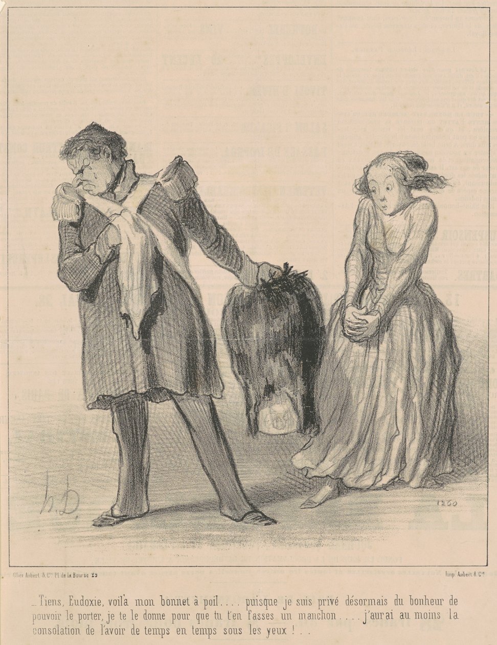 Her, Eudoxie, her er min lodne hat... af Honoré Daumier