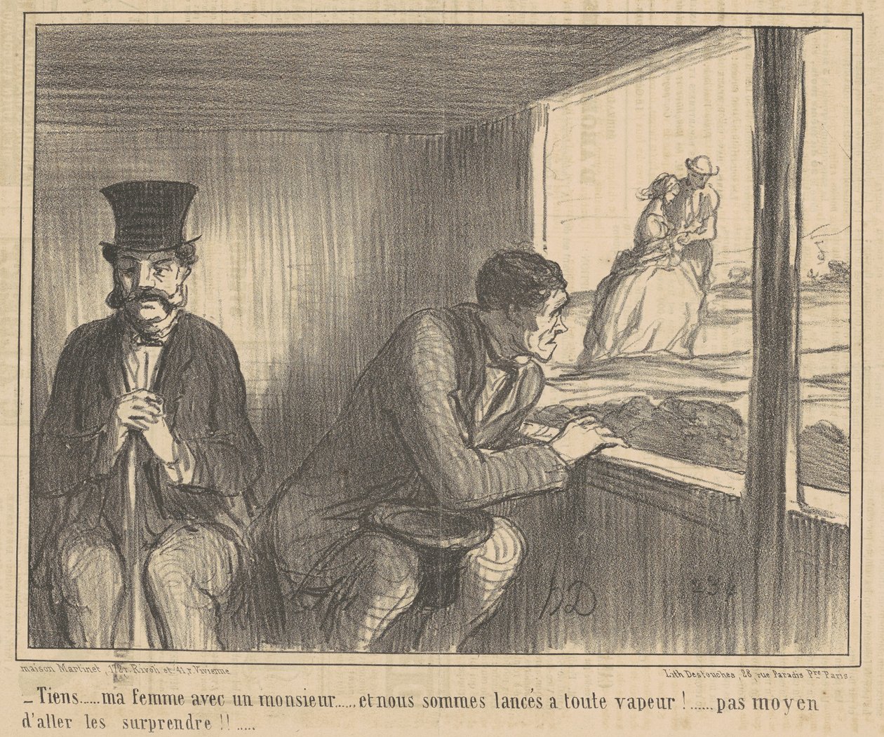 Her ... min kone med en herre ... af Honoré Daumier