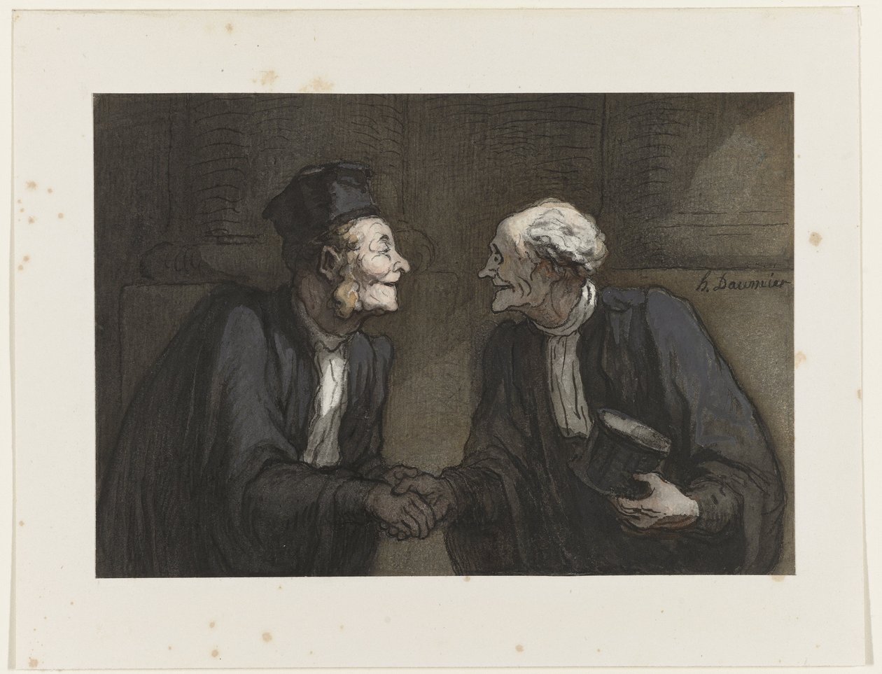 To advokater ryster hænder, ca. 1840 af Honoré Daumier