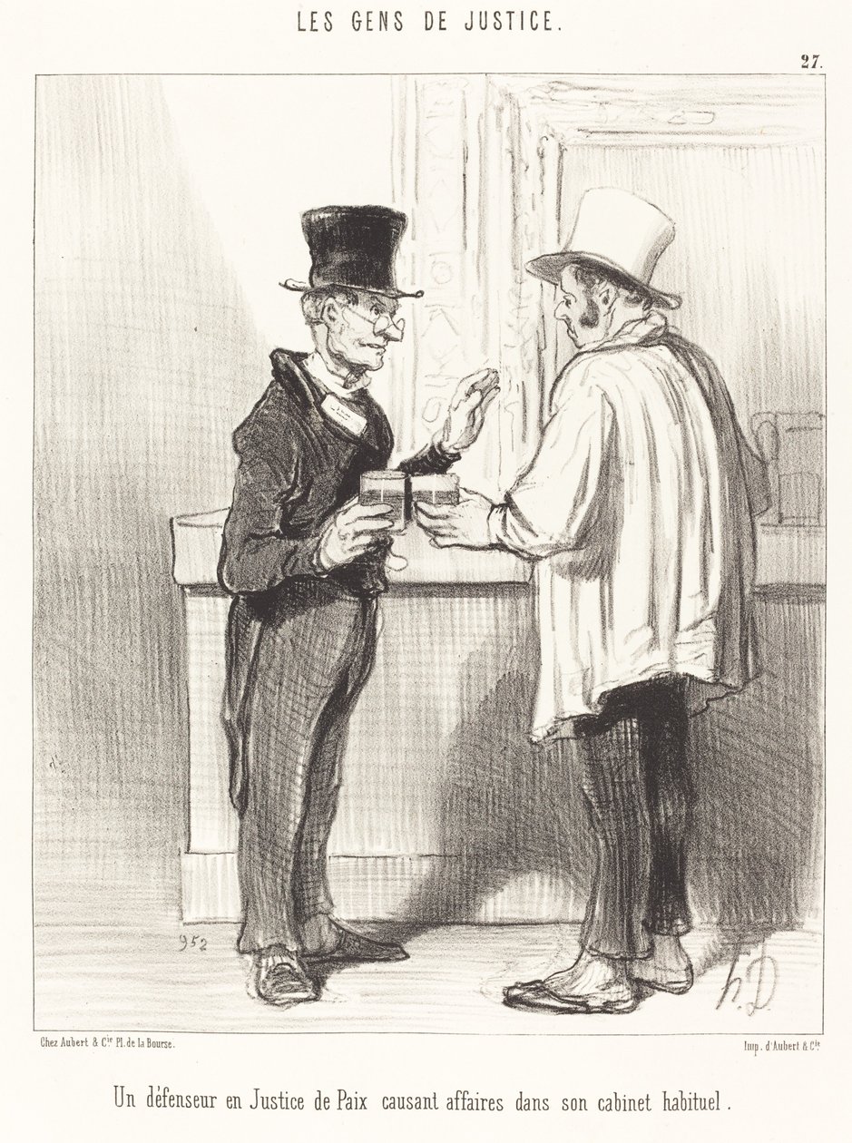 En forsvarer... chatter... på sit sædvanlige kontor af Honoré Daumier