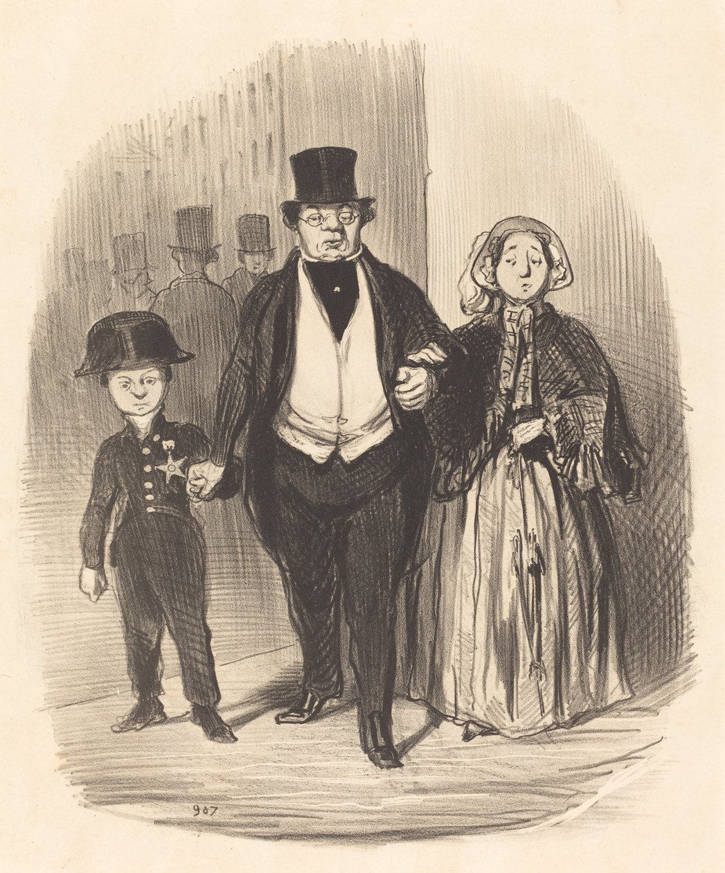 En ung mand, der er håbet... for familien Badinguet af Honoré Daumier