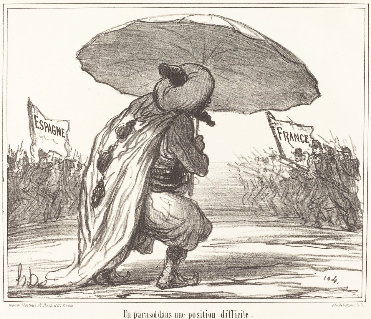 En parasol i en svær position af Honoré Daumier