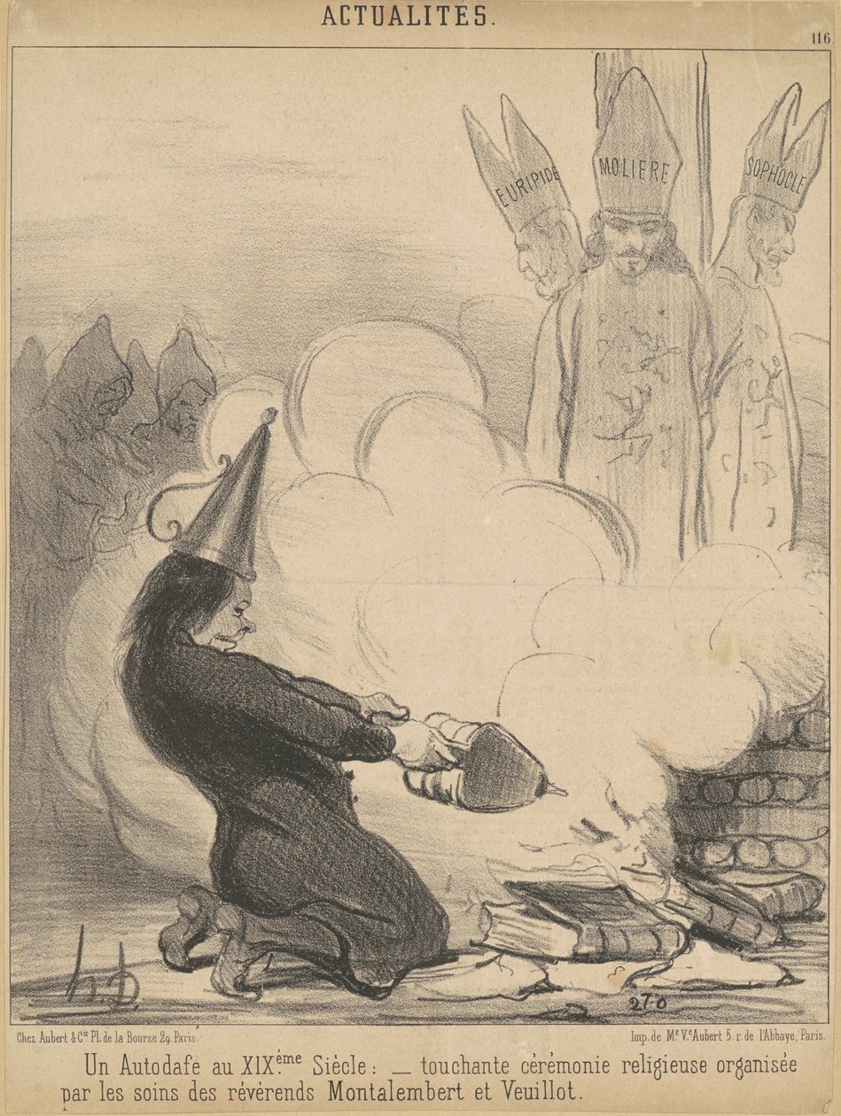 En bog, der brænder i det 19. århundrede af Honoré Daumier