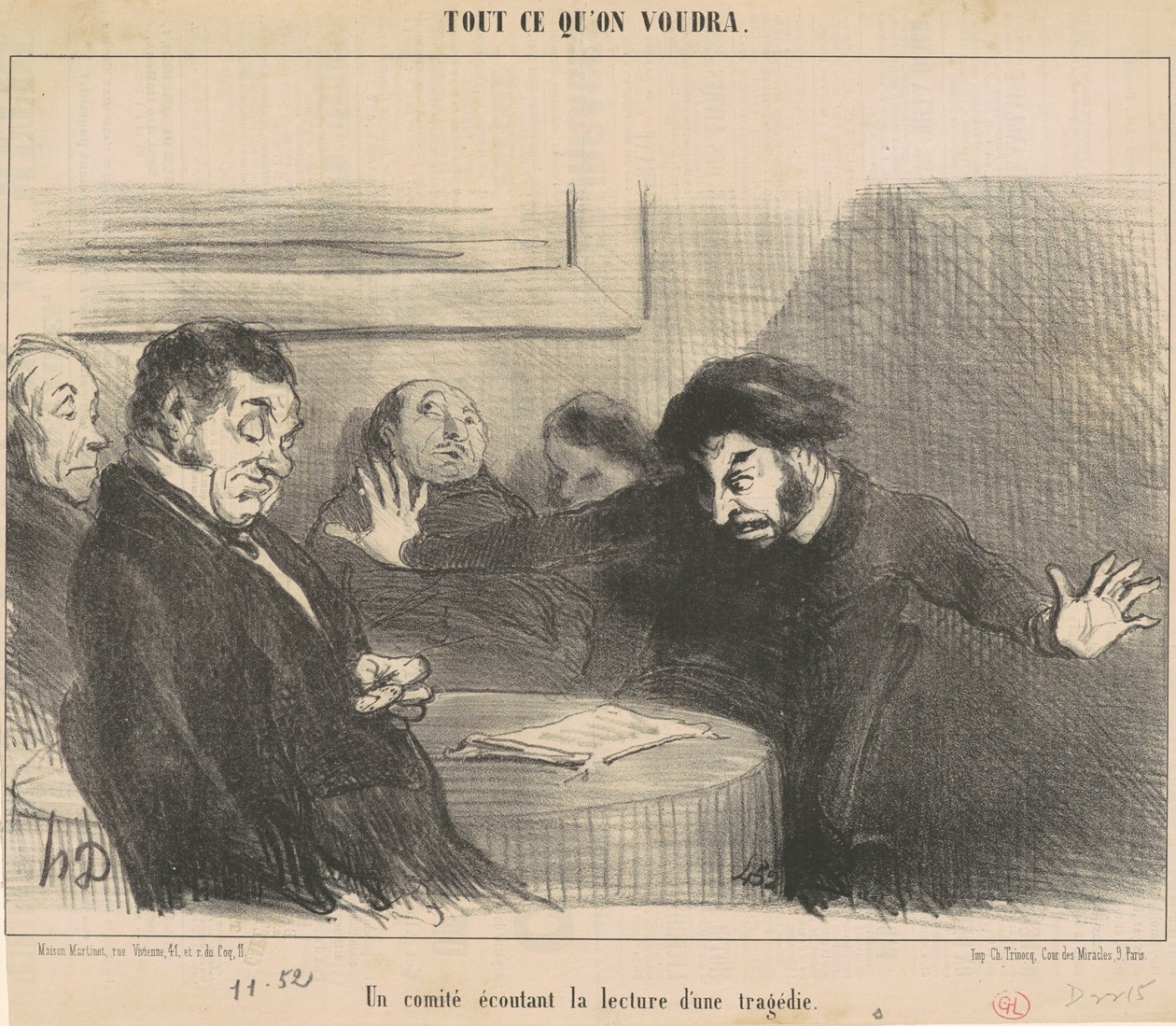 Et udvalg lytter til oplæsningen af ​​en tragedie af Honoré Daumier