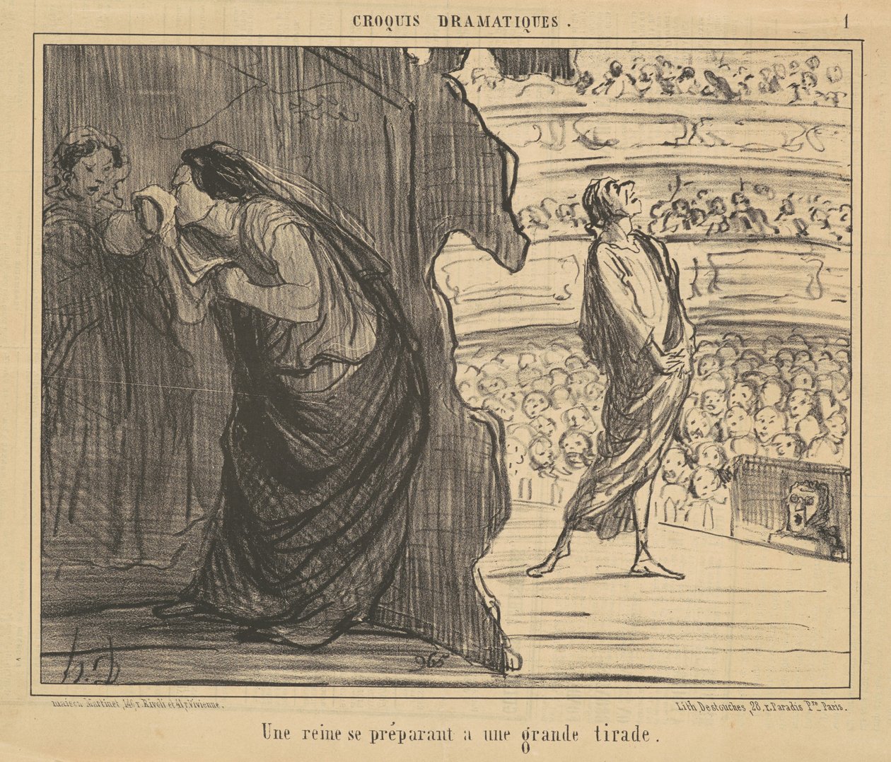 En dronning gør sig klar til en stor tirade af Honoré Daumier