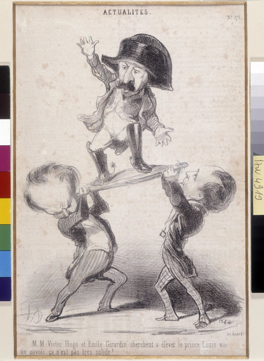 Victor Hugo og Emile de Girardin støtter Napoleon Bonapartes kandidatur. Tegnefilm af Honore Daumier (1808-1879) dukkede op i "" Le Charivari"". Victor Hugos Litterary House, Bievres (Dim i cm 30,3x20) af Honoré Daumier