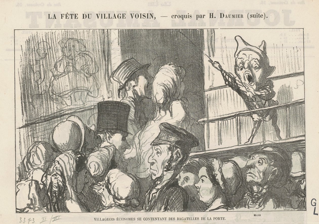 Nøjsomme landsbyboere, der nøjes...; På landet er der ingen kuskestrejker... af Honoré Daumier