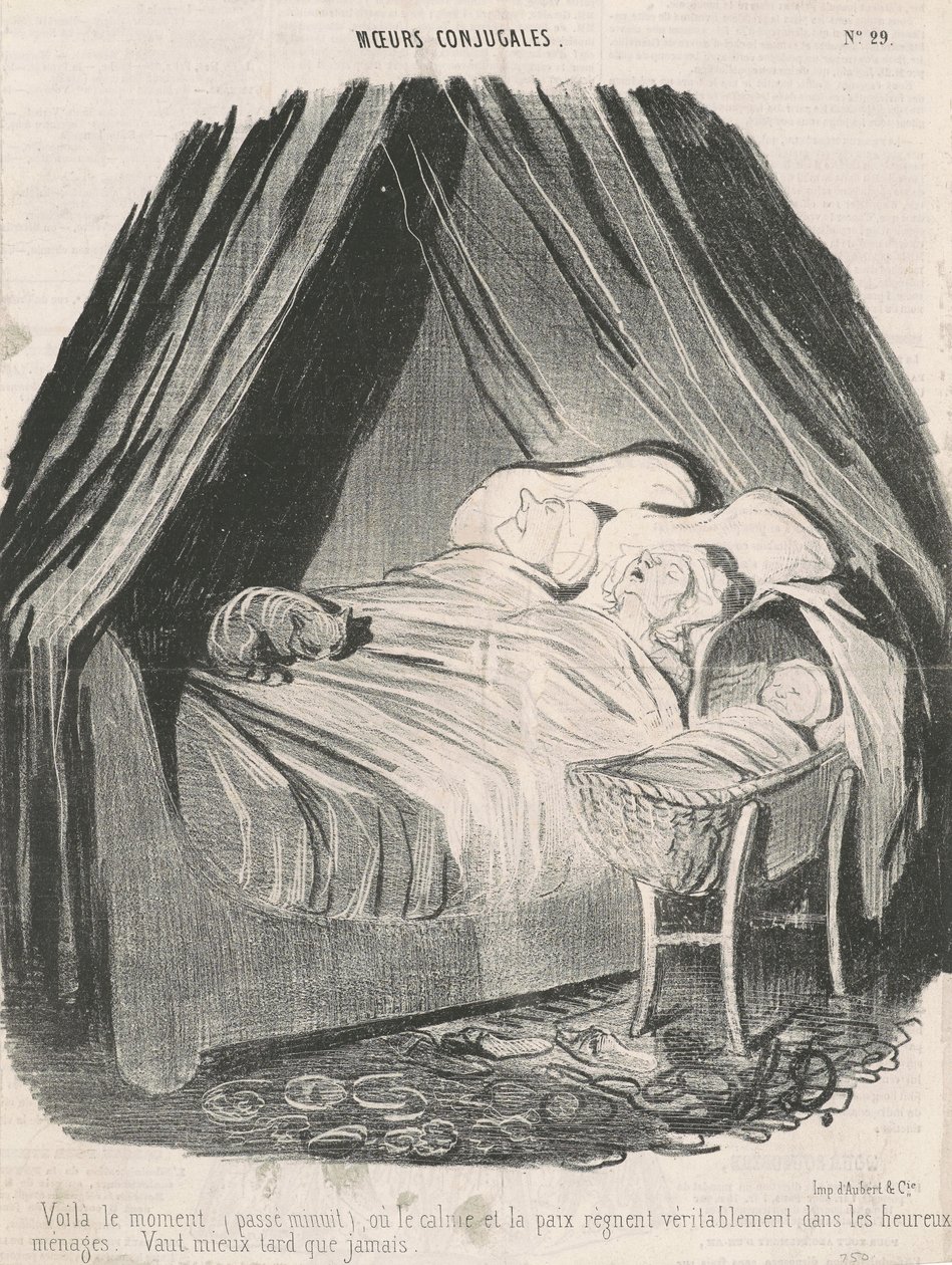 Dette er tidspunktet (efter midnat), hvor ro og fred virkelig hersker i lykkelige par. Bedre sent end aldrig. af Honoré Daumier