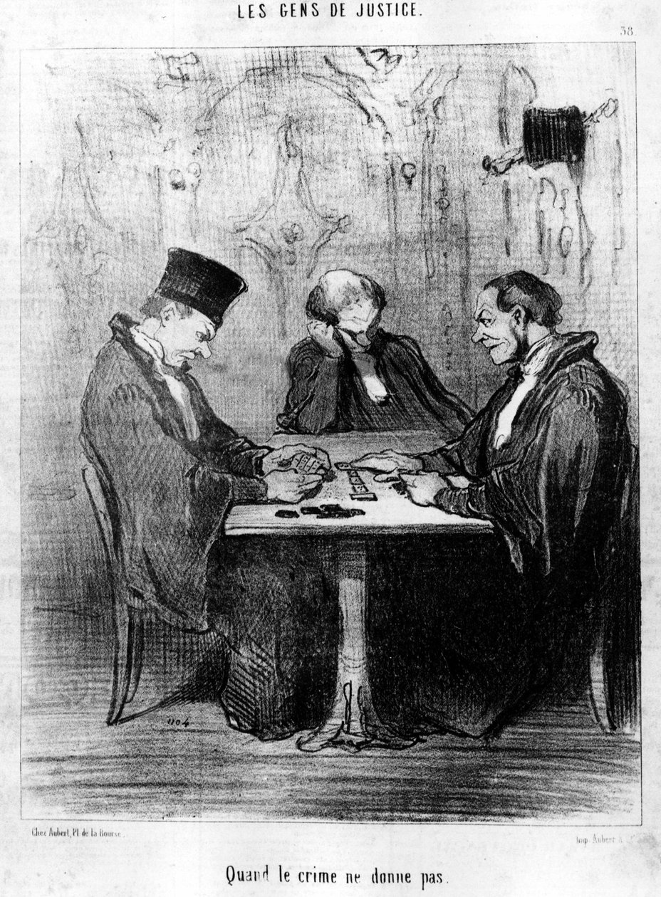 Når kriminalitet ikke giver, taget fra "Gens de Justice", serie af tegnefilm om Justice af Honore Daumier (1808-1879). “Charivari” af Honoré Daumier
