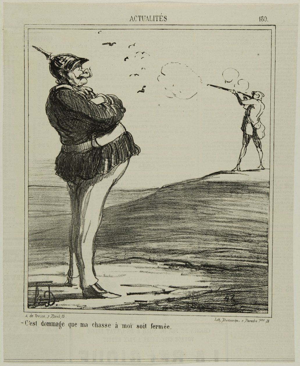 "-Hvor er det ærgerligt, at jeg ikke må gå på jagt," plade 180 fra Actualitiés af Honoré Victorin Daumier