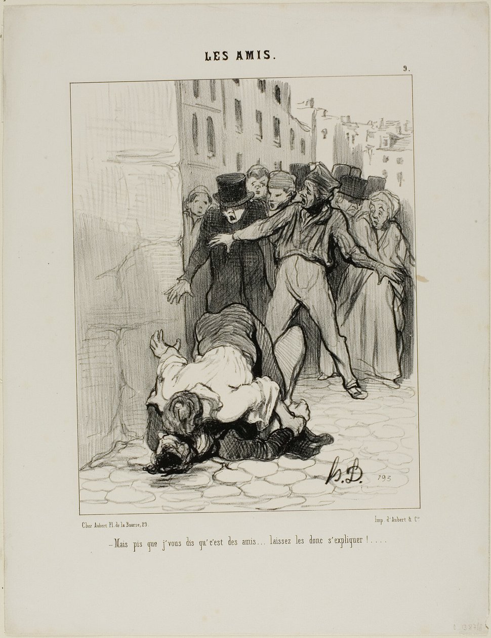 "- Men jeg siger dig, de er venner.... de udtrykker sig bare over for hinanden," plade 9 fra Les Amis af Honoré Victorin Daumier