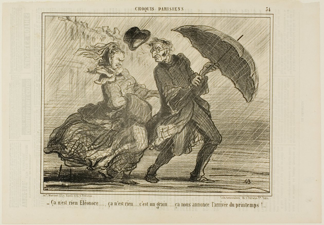 "- Bare rolig, Eleonore ... det er ikke noget, det er bare en lille vind, der annoncerer forårets komme," plade 34 fra Croquis Parisiens af Honoré Victorin Daumier